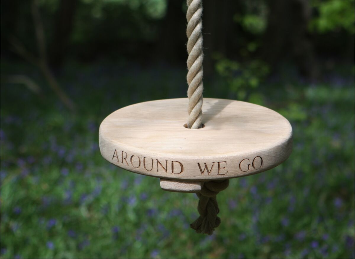 Round Carved Oak Rope Swing Bespoke