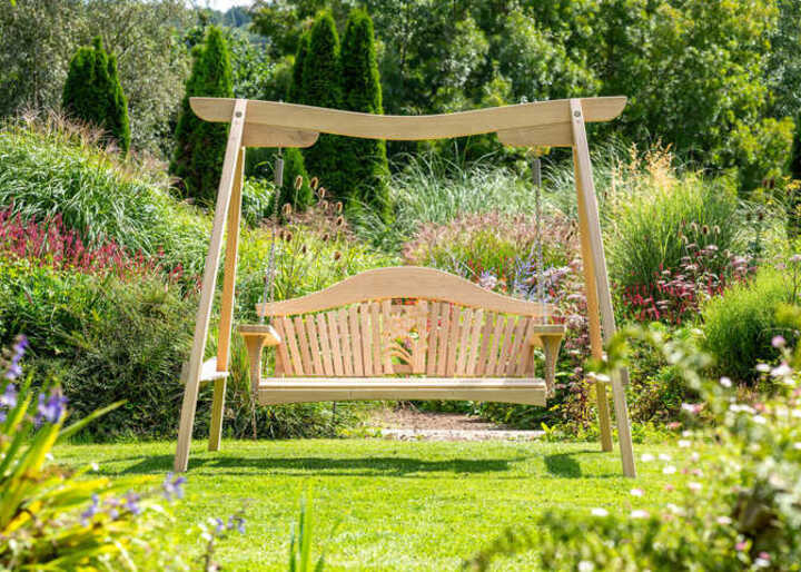 Curved oak garden swing seat